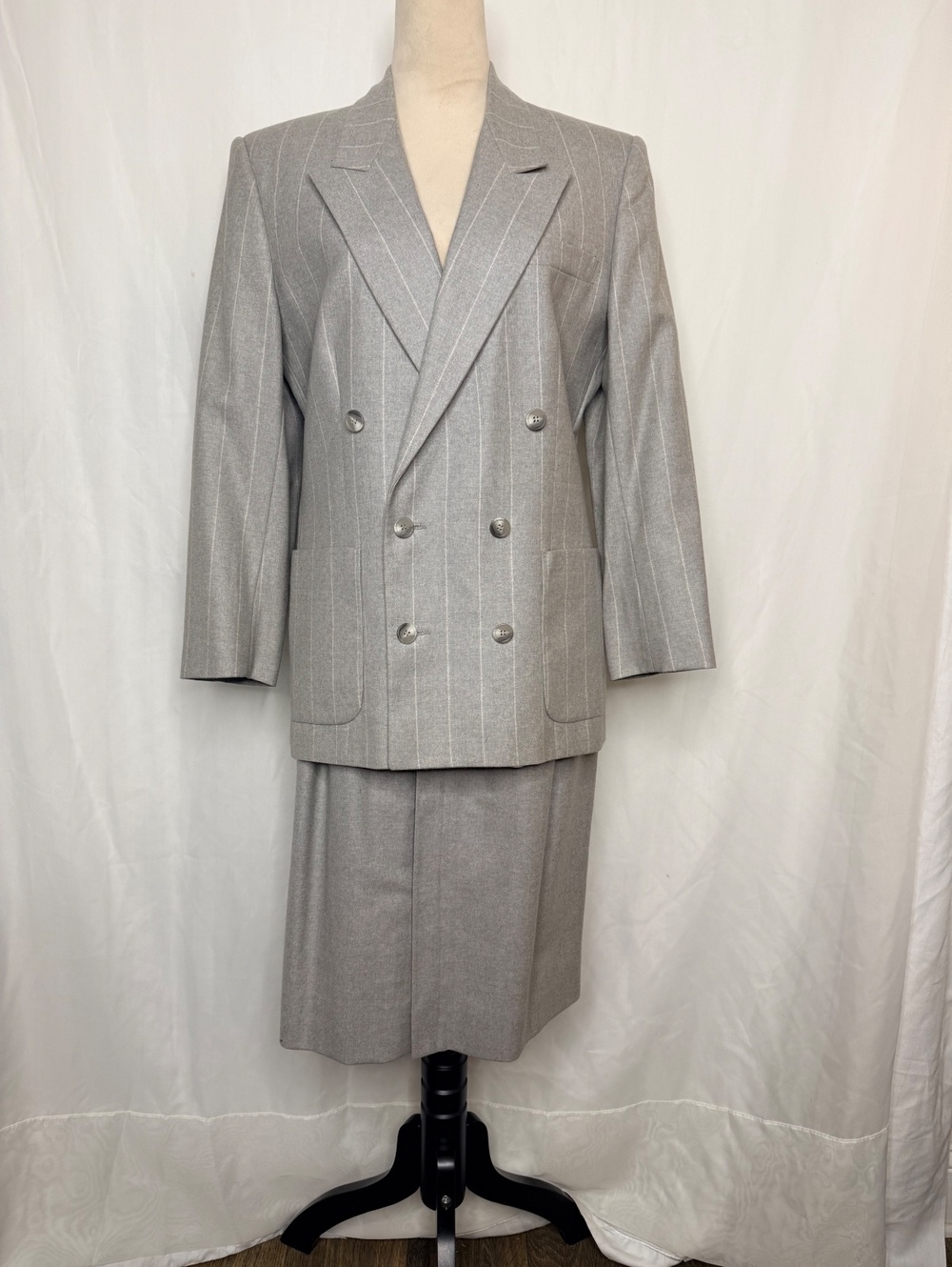 Vintage 80s J.G. Hook 100% Wool Pinstripe Skirt Suit Sz 10